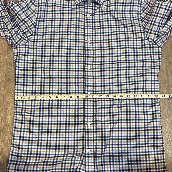 Banana Republic Grant Fit Mens Long Sleeve Non-Iron Dress Shirt Plaid Blue Large - Picture 7 of 9